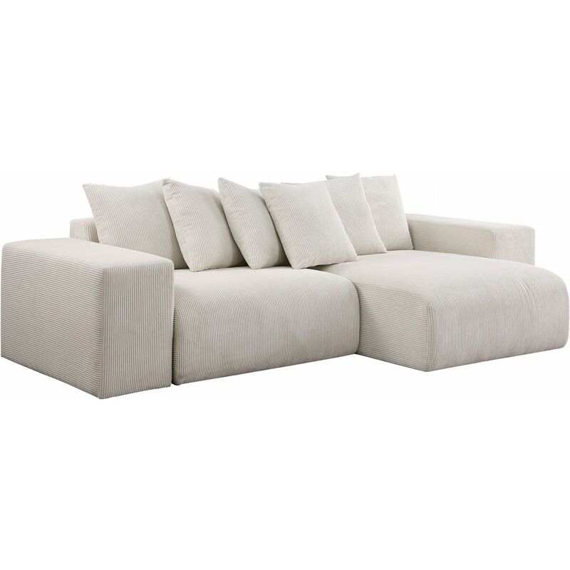 Palozi Sofa - Canapé d'angle en velours côtelé 'Rivoli' - 312 x 176 x 49 cm - Beige