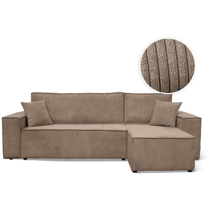 Canapé d'angle FARAH convertible et réversible 4 places en velours cotelé - Taupe Canapé d'angle FARAH convertible et réversible 4 places en velours cotelé - Taupe
