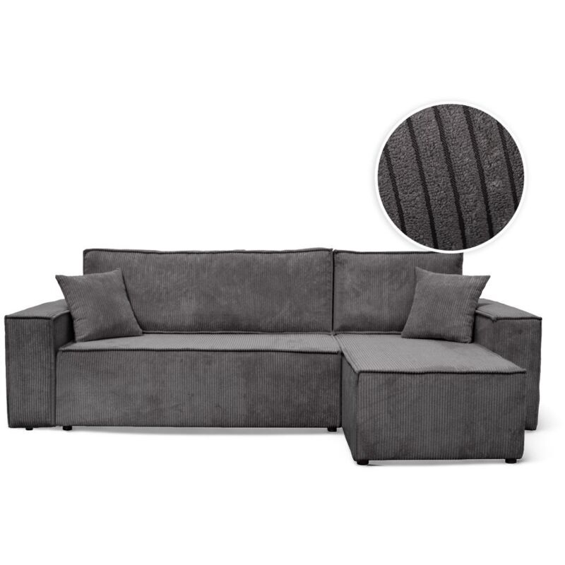 Canapé d'angle FARAH convertible et réversible 4 places en velours cotelé - Gris Canapé d'angle FARAH convertible et réversible 4 places en velours cotelé - Gris