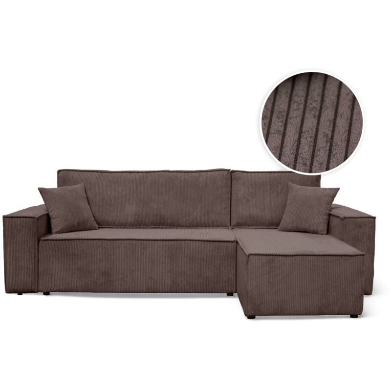 Canapé FARAH d'angle convertible et réversible 4 places en velours côtelé - Marron glacé Canapé FARAH d'angle convertible et réversible 4 places en velours côtelé - Marron glacé