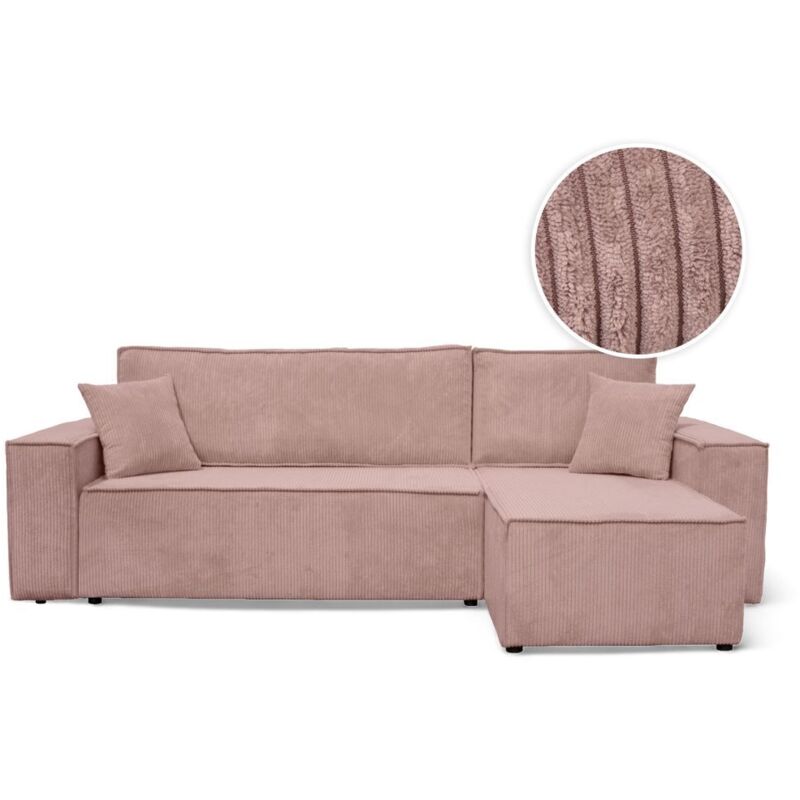 Canapé FARAH d'angle convertible et réversible 4 places en velours côtelé - Rose Canapé FARAH d'angle convertible et réversible 4 places en velours côtelé - Rose