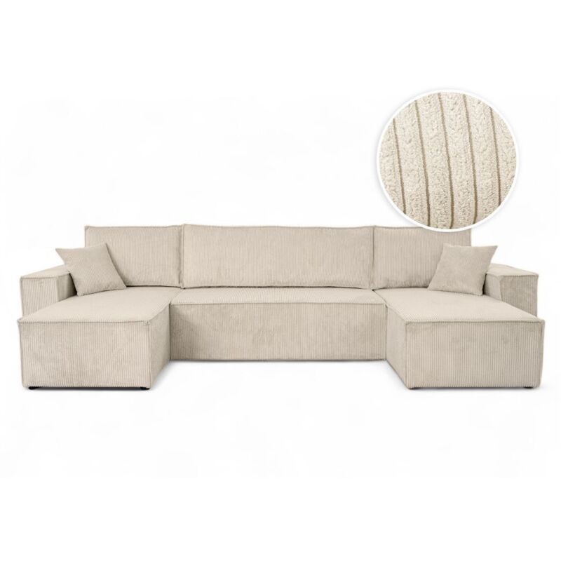 Canapé d'angle FARAH panoramique convertible 6 places en velours cotelé - Beige Canapé d'angle FARAH panoramique convertible 6 places en velours cotelé - Beige