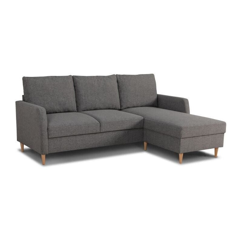 Canapé d'angle fixe 3 places CHIPY - Tissu anthracite - Réversible - L 192 x P 137 x H 82 cm - Pieds noir