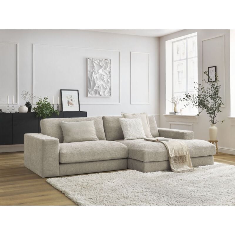 Bobochic - Canapé d'angle fixe compact leonard tissu texturé Angle droit Beige