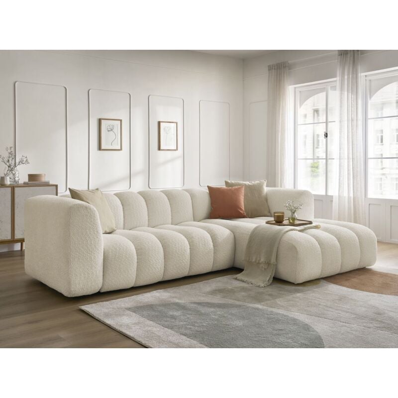 Bobochic - Canapé d'angle fixe talia tissu bouclette Angle droit Beige