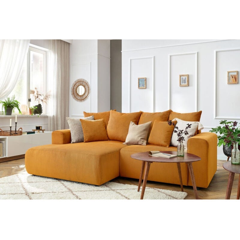BOBOCHIC - Canapé d'angle fixe ENJOY Velours côtelé Angle gauche Jaune