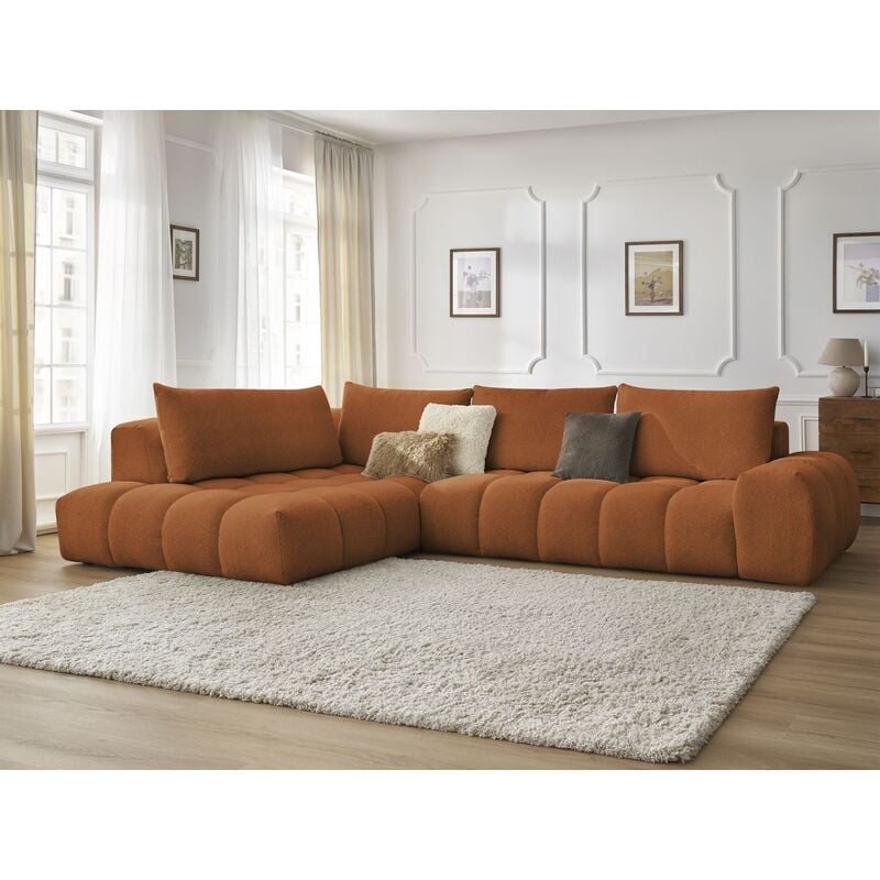 Bobochic - Canapé d'angle fixe everest tissu chiné Angle gauche Orange