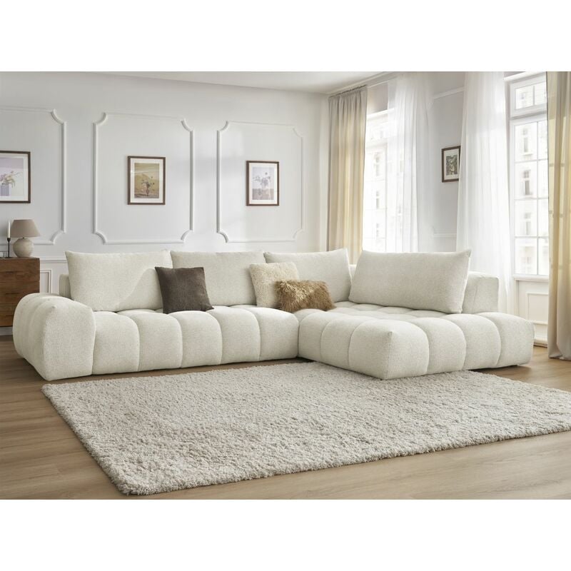 Bobochic - Canapé d'angle fixe everest tissu chiné Angle droit Blanc