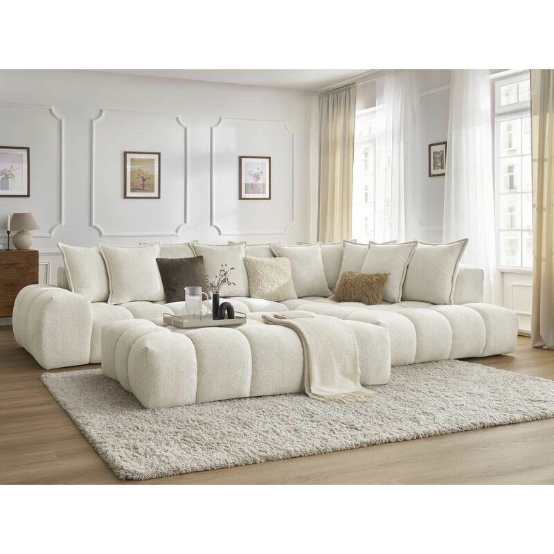 Canapé d'angle Blanc Tissu Confort Original