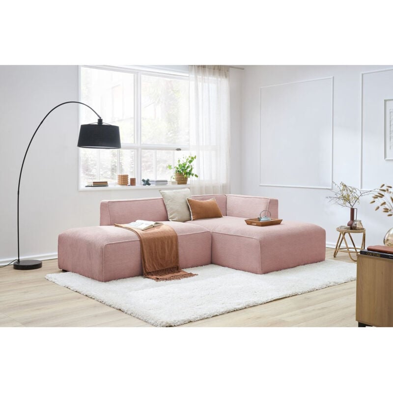 Bobochic - Canapé d'angle fixe megeve tissu velours côtelé Angle droit Rose