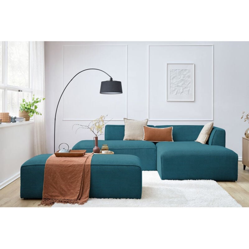 Canapé d'angle Bleu Tissu Grand
