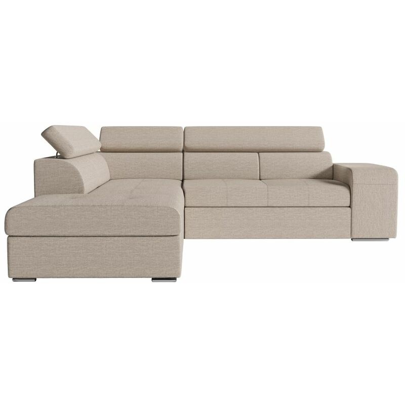 Loungitude - Canapé d'angle soan convertible en tissu - Beige - Angle Gauche