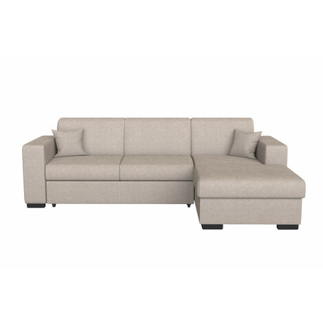 Canapé d'angle FUJI XL convertible avec coffre en tissu - Angle Droit, Beige