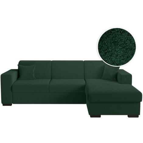 Canapé d'angle FUJI XL convertible avec coffre en tissu bouclette - Angle droit - Vert