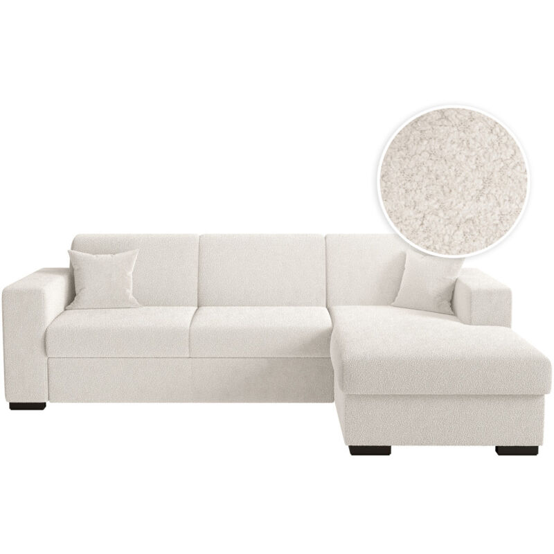 Loungitude - Canapé d'angle fuji xl convertible avec coffre en tissu bouclette - Angle droit - Blanc