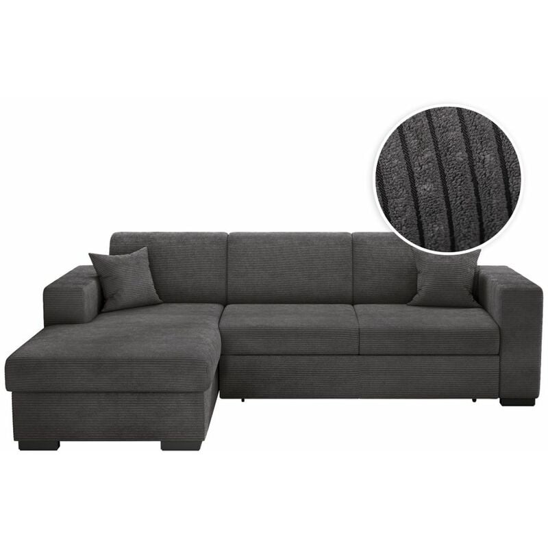 Loungitude - Canapé d'angle fuji xl convertible avec coffre en velours côtelé - Angle gauche - Gris foncé