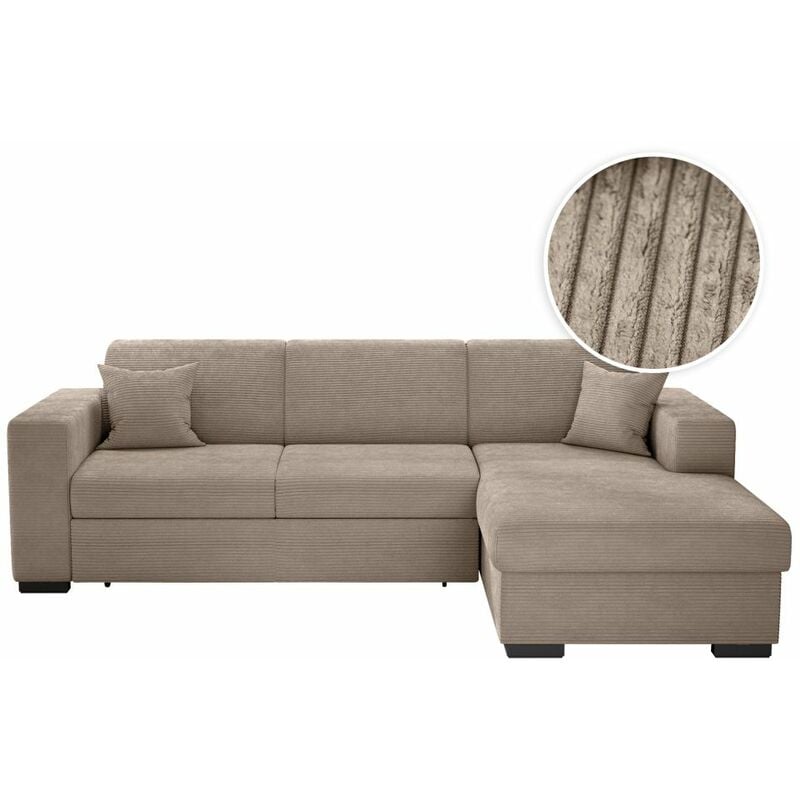 Loungitude - Canapé d'angle fuji xl convertible avec coffre en velours côtelé - Angle droit - Taupe
