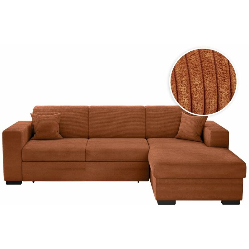 Loungitude - Canapé d'angle fuji xl convertible avec coffre en velours côtelé - Angle droit - Terracotta
