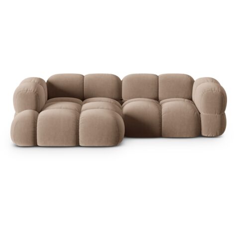 Canapé d'angle gauche 3 places en velours beige foncé