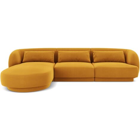 Canapé d'angle gauche 4 places en velours jaune