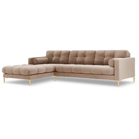 Canapé d'angle gauche 5 places en velours beige