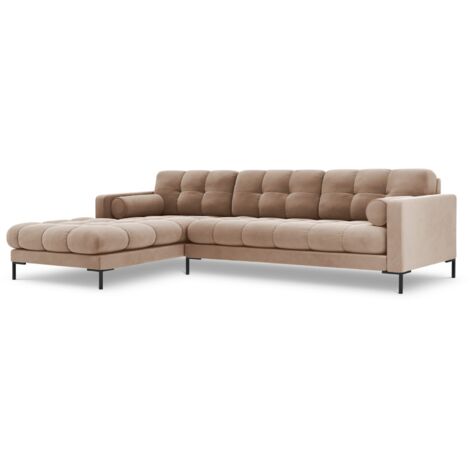 Canapé d'angle gauche 5 places en velours beige