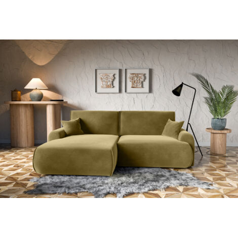 Canapé d'Angle gauche avec fonction de couchage Noboo coffre en velours côtelé moutarde du fabricant -VINOTTI
