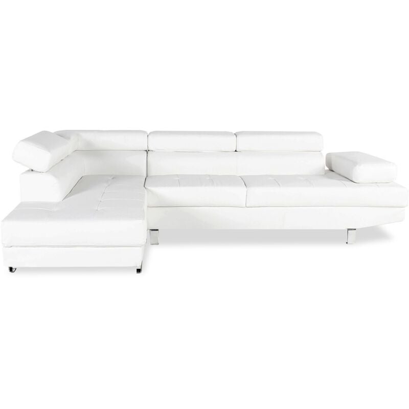 Intensedeco - Canapé d'angle gauche avec têtières relevables Charly Blanc