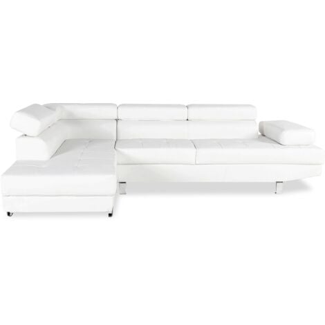 INTENSEDECO Canapé d'angle gauche avec têtières relevables Charly Blanc