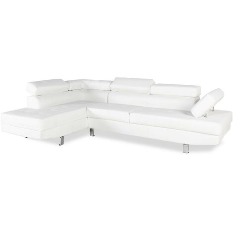 Canapé d'angle gauche avec têtières relevables Charly Blanc - Blanc