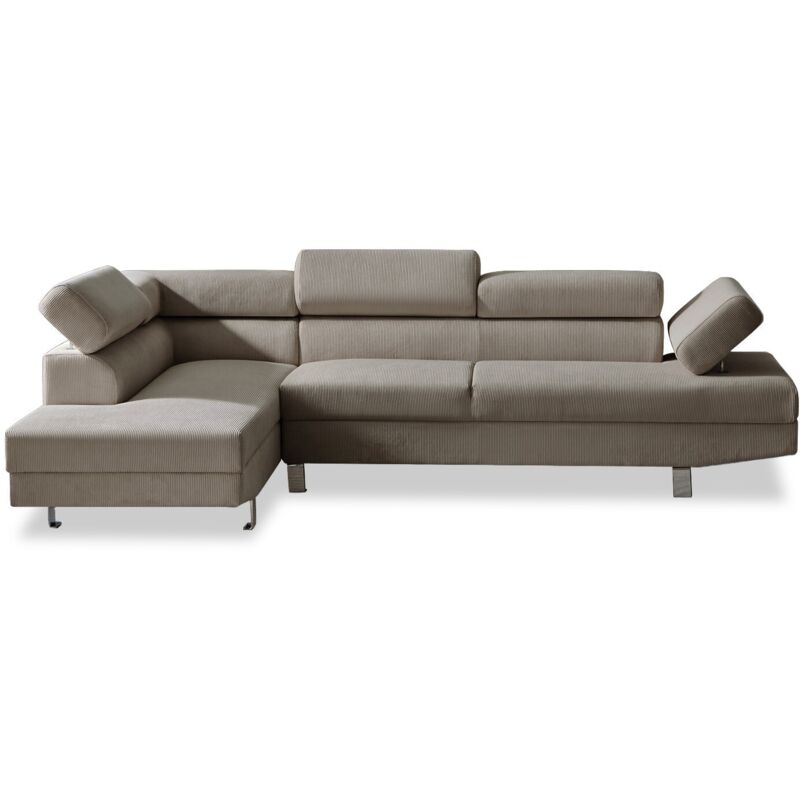 Canapé d'angle gauche avec têtières relevables Palerme velours côtelé taupe Canapé d'angle gauche avec têtières relevables Palerme velours côtelé taupe