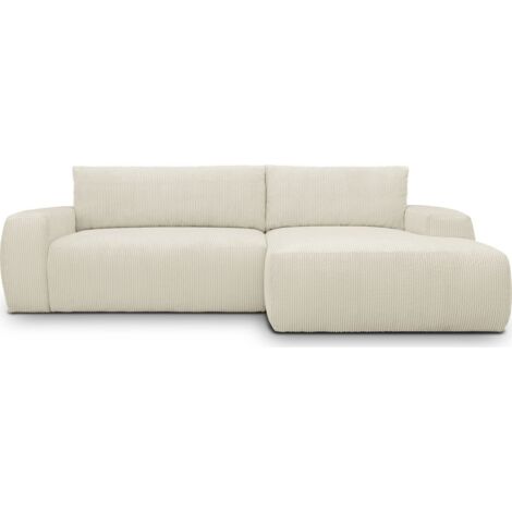 Canapé d'angle gauche convertible 3 places en velours côtelé beige - Sonny