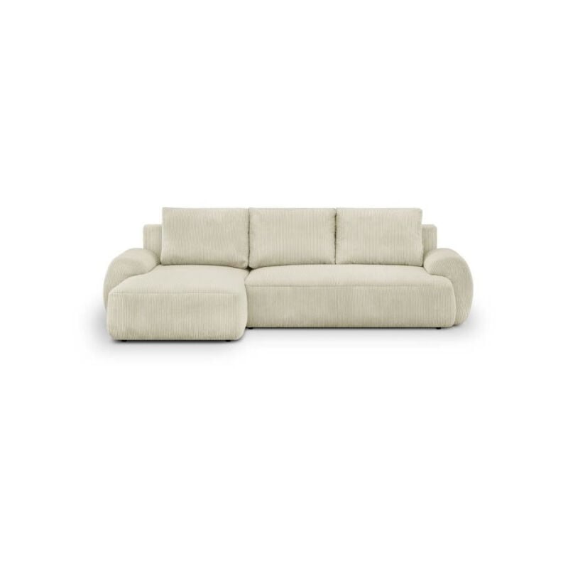 Canapé d'angle gauche convertible 4/5 places milo - Velours côtelés beige - Coffre de rangement - l 264 x h 84 x p 99/145 cm
