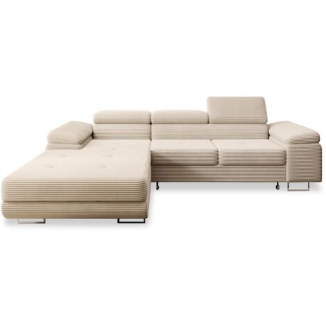 Canapé d'angle gauche convertible Alphonso velours côtelé Beige