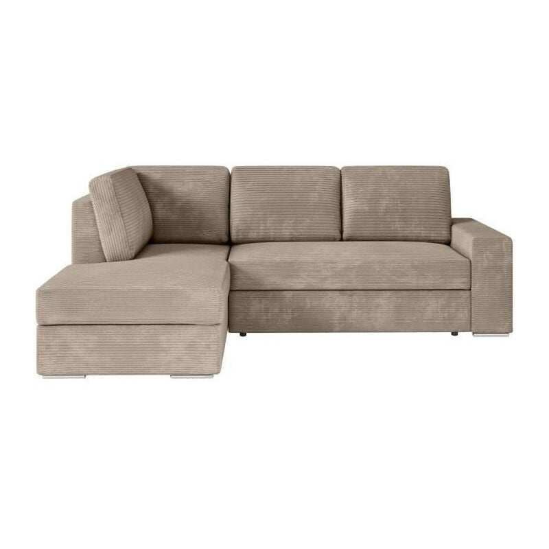 Loungitude - Canapé d'angle gauche convertible artemis 4 places - Velours côtelé greige - L246 x P174 x H96 cm