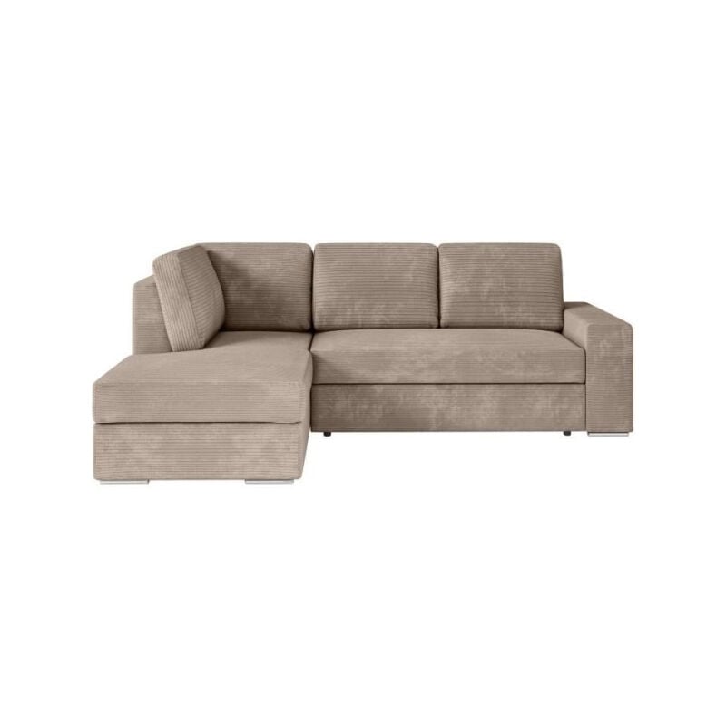 Loungitude - Canapé d'angle gauche convertible artemis 4 places - Velours côtelé greige - L246 x P174 x H96 cm