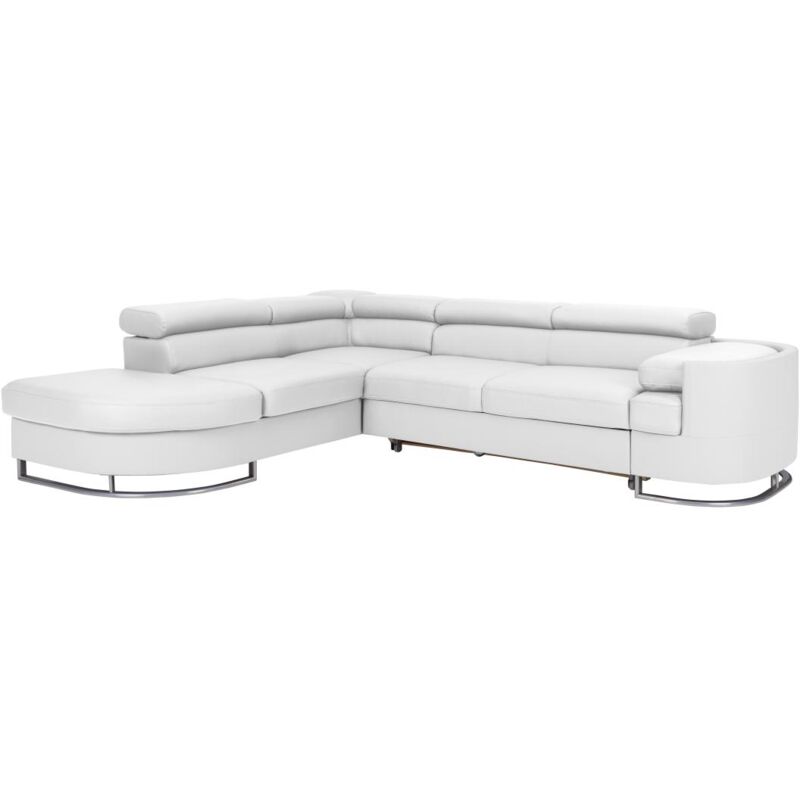 Vente-unique - Canapé d'angle gauche convertible en simili blanc mysen ii