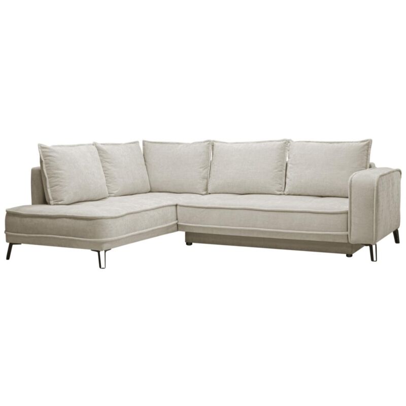 Canapé d'angle gauche convertible en tissu beige BALCORIA de Maison Céphy