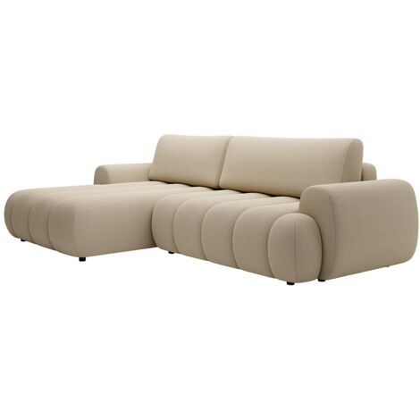 Canapé d'angle gauche convertible en tissu beige FRIDORA