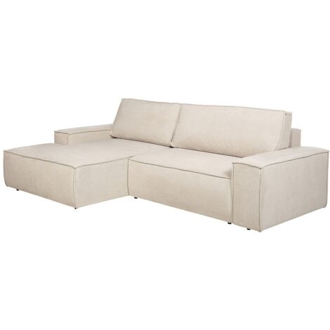 Canapé d'angle gauche convertible en tissu texturé beige AMELIA