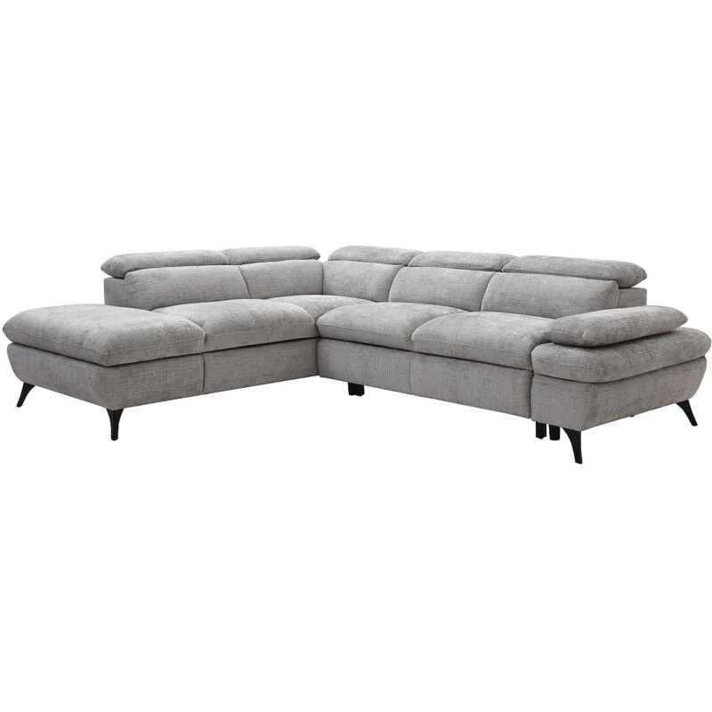 Vente-unique - Canapé d'angle gauche convertible en tissu texturé gris surdeli