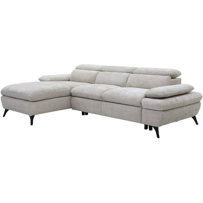 Vente-unique - Canapé d'angle gauche convertible en tissu texturé avec coffre de rangement beige morava