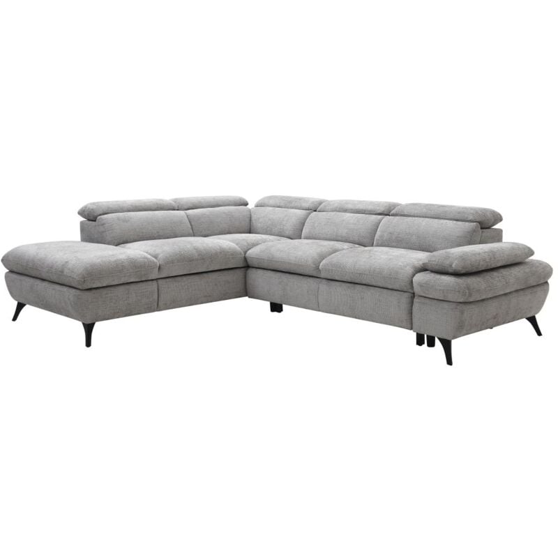 Vente-unique - Canapé d'angle gauche convertible en tissu texturé gris surdeli
