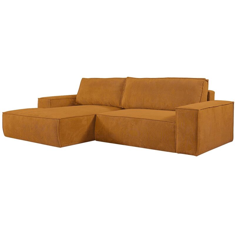 Vente-unique - Canapé d'angle gauche convertible en velours côtelé orange clair amelia