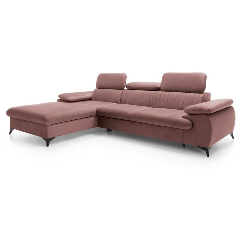 Pascal Morabito - Canapé d'angle gauche convertible en velours rose samara de