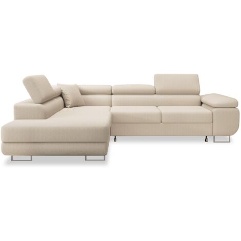 Canapé d'angle gauche convertible Marius bouclette Beige