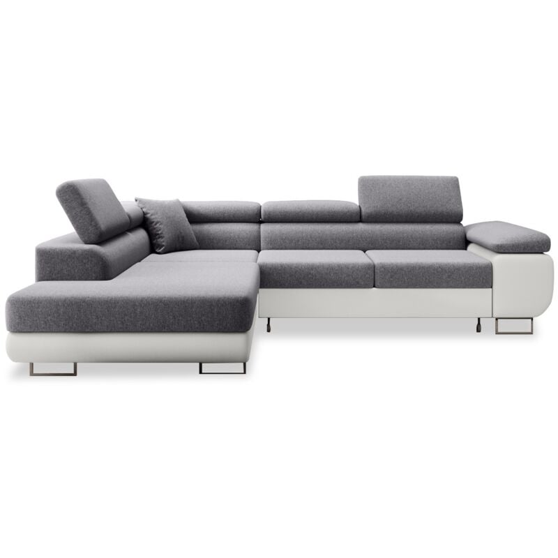 Intensedeco - Canapé d'angle gauche convertible Marius Gris et Blanc
