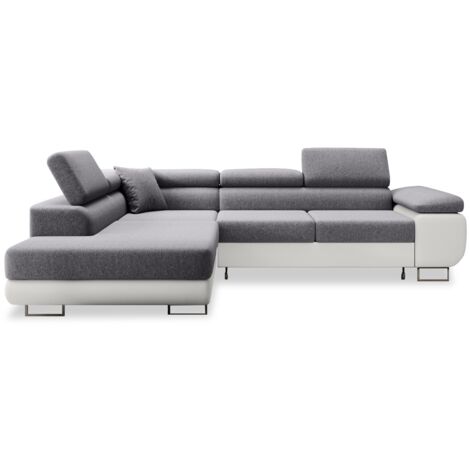 Canapé d'angle gauche convertible Marius Gris et Blanc