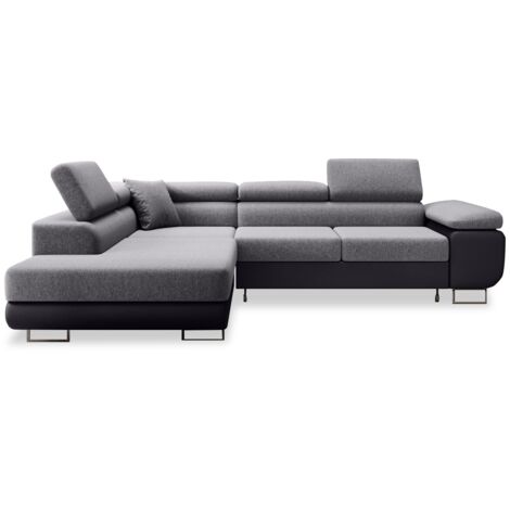 Canapé d'angle gauche convertible Marius Gris et Noir