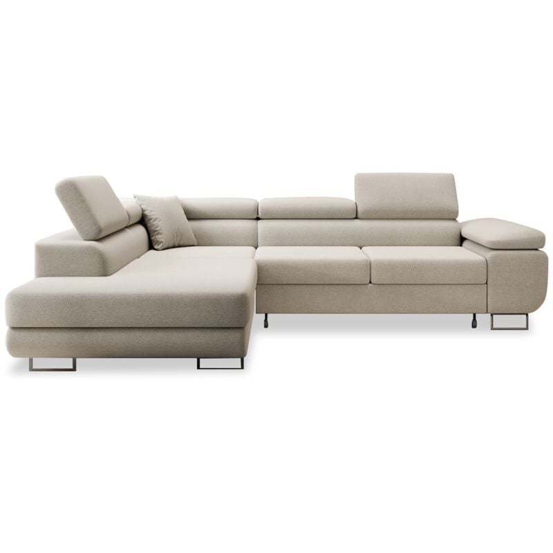 Intensedeco - Canapé d'angle gauche convertible Marius tissu Beige